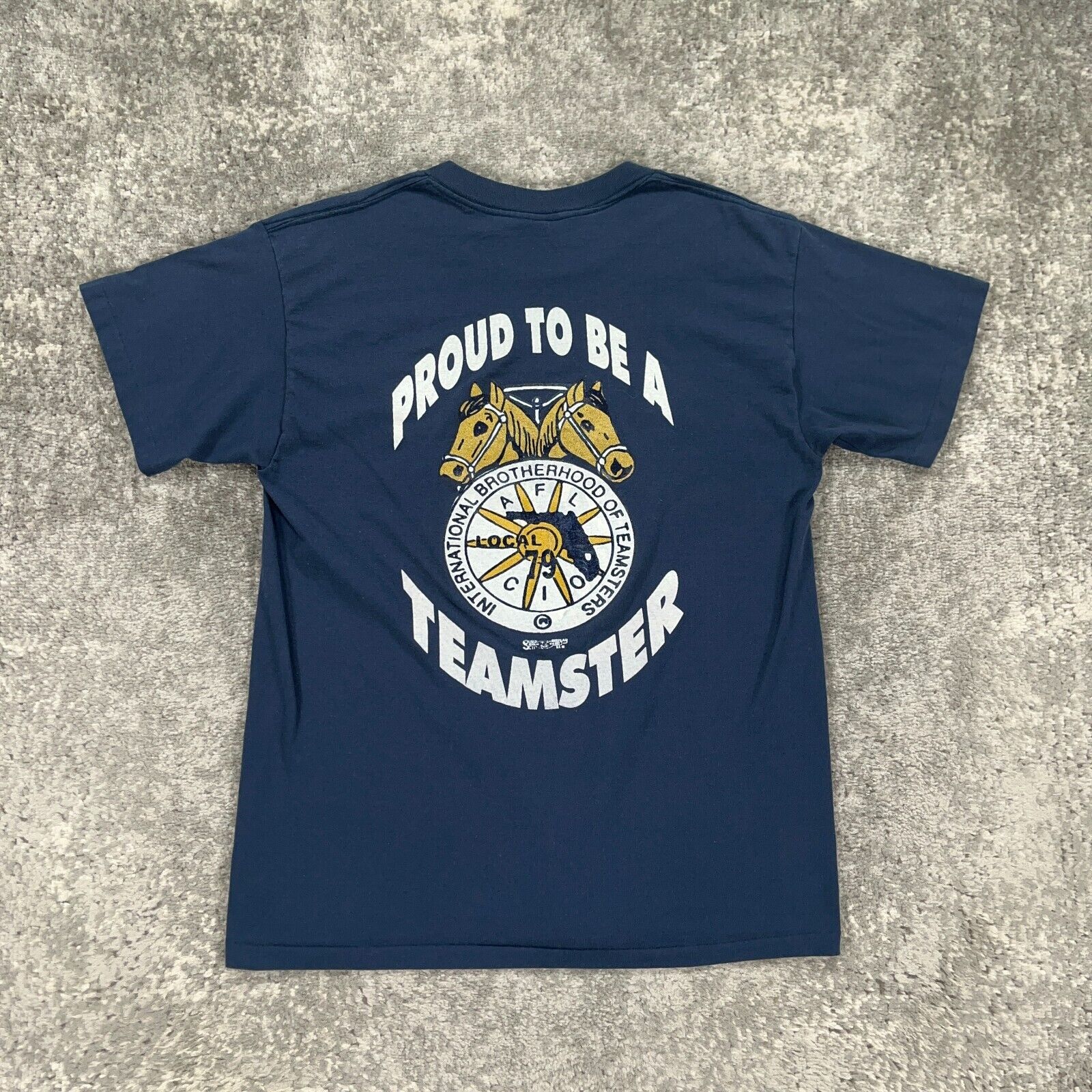 VTG Teamsters Shirt Mens Large Blue Spellout Logo Made In USA 90s Single Stitch