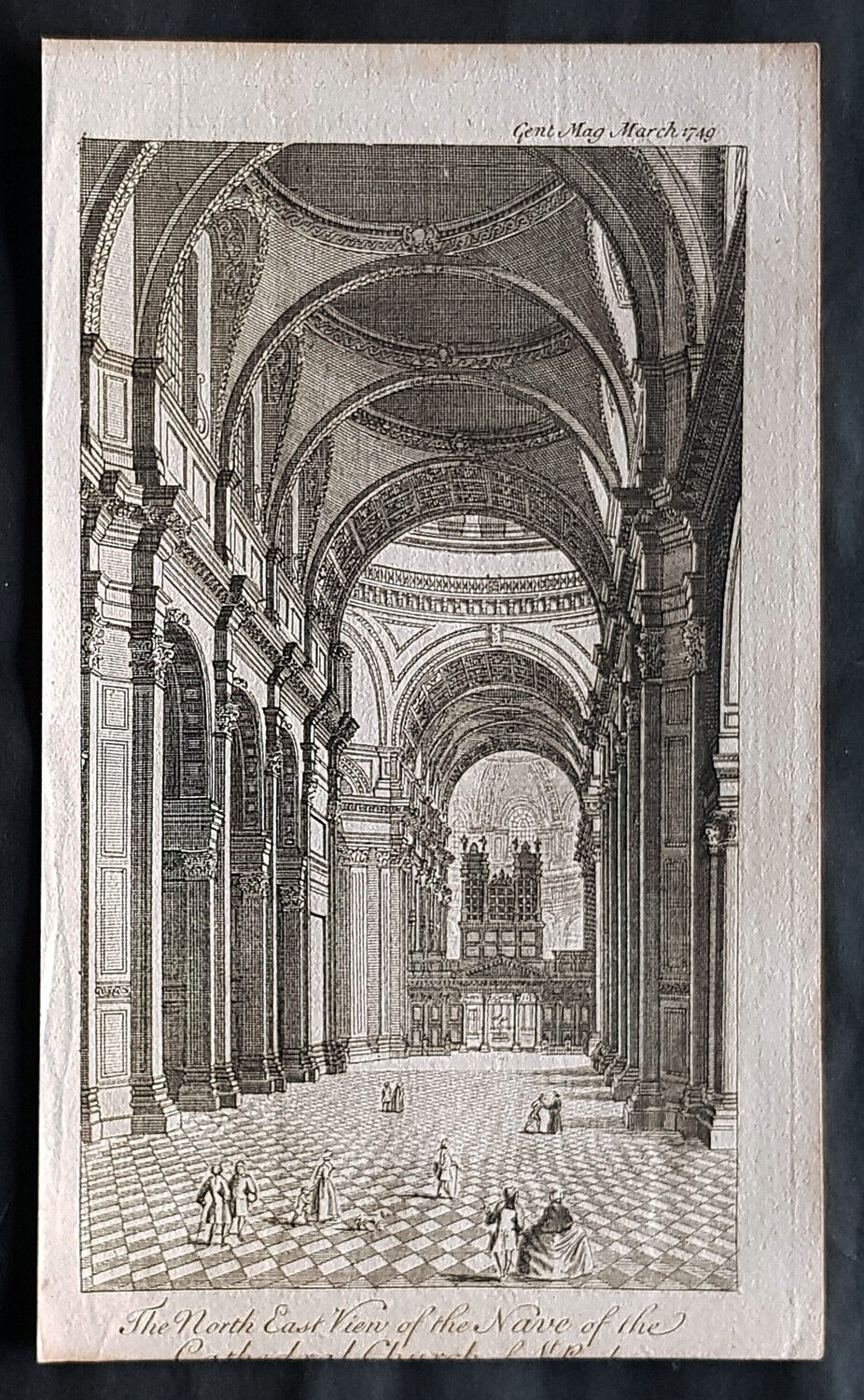 1755 Gentlemens Magazine Antique Print Interior Nave St Pauls Cathedral, London