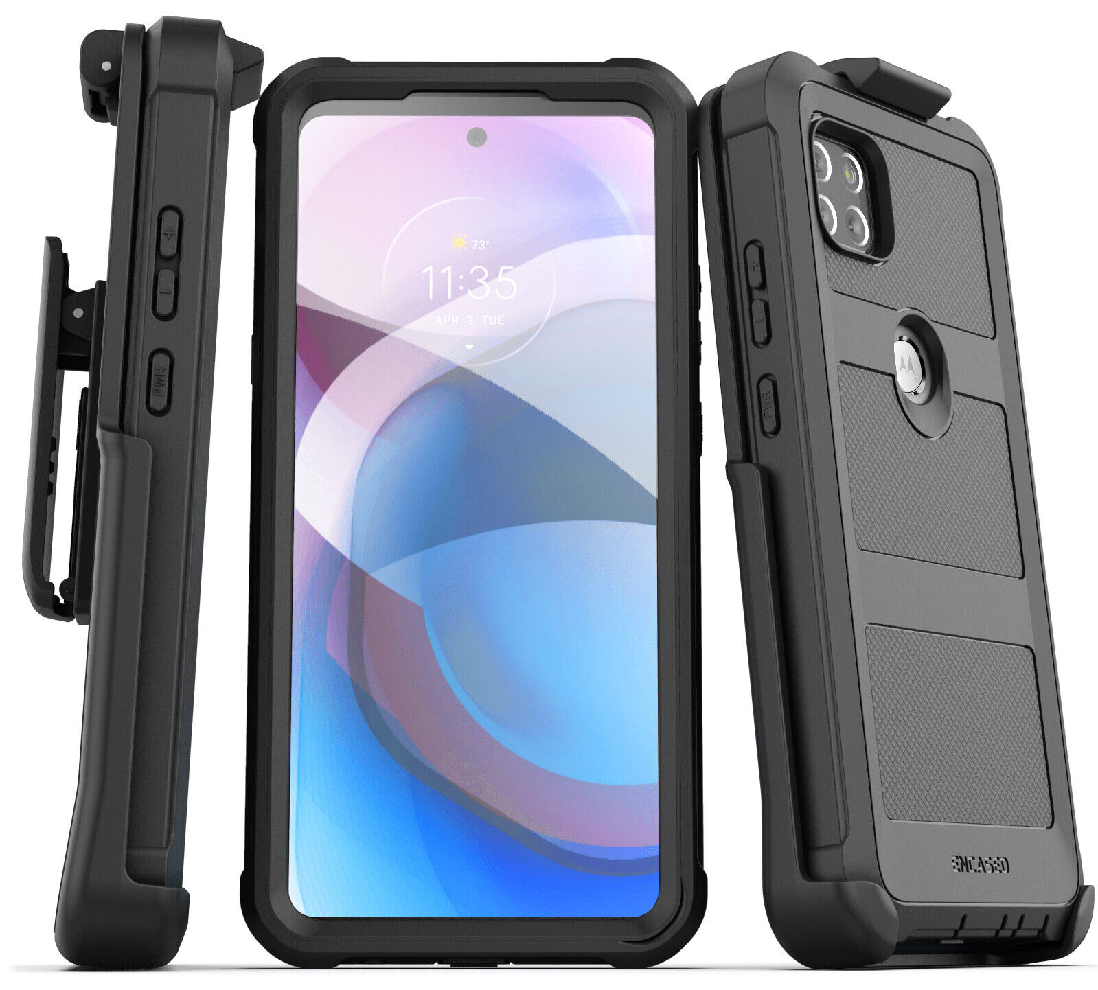 Motorola One 5G Ace Case with Screen Protector and Belt Clip Holster - Black
