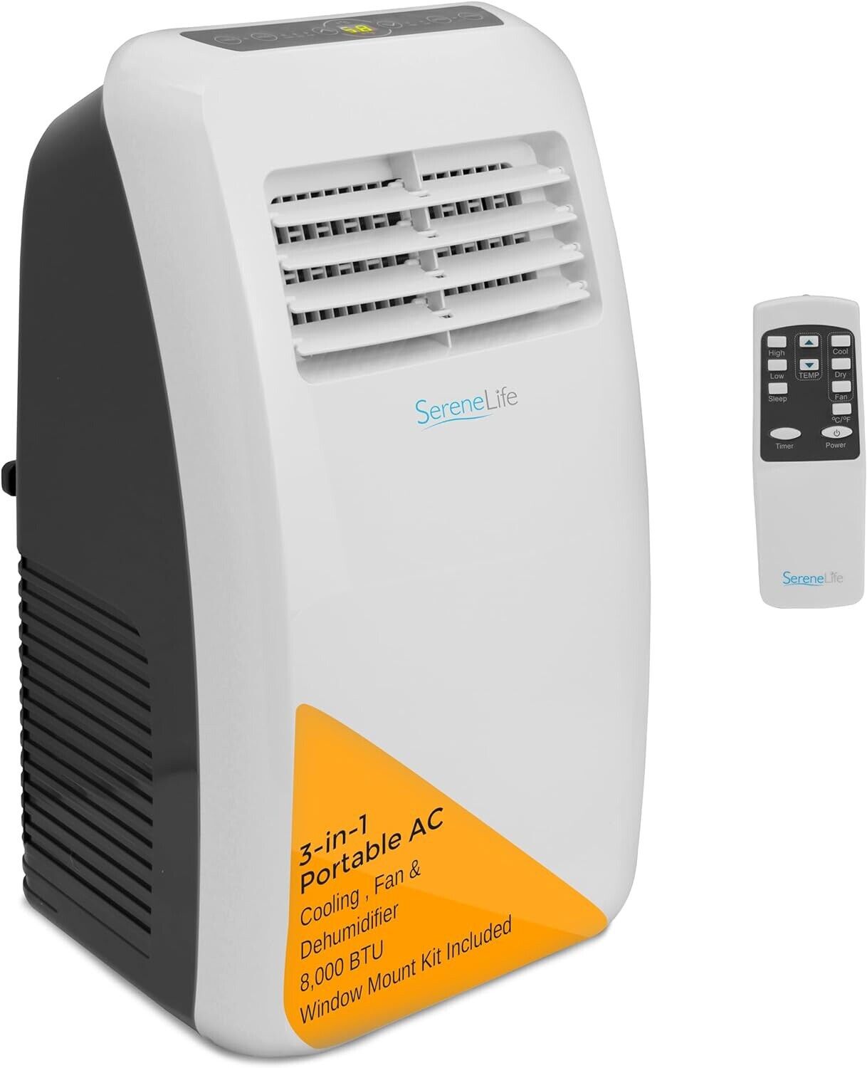 SereneLife 8,000 BTU Portable Air Conditioner Dehumidifier Steel Remote Control
