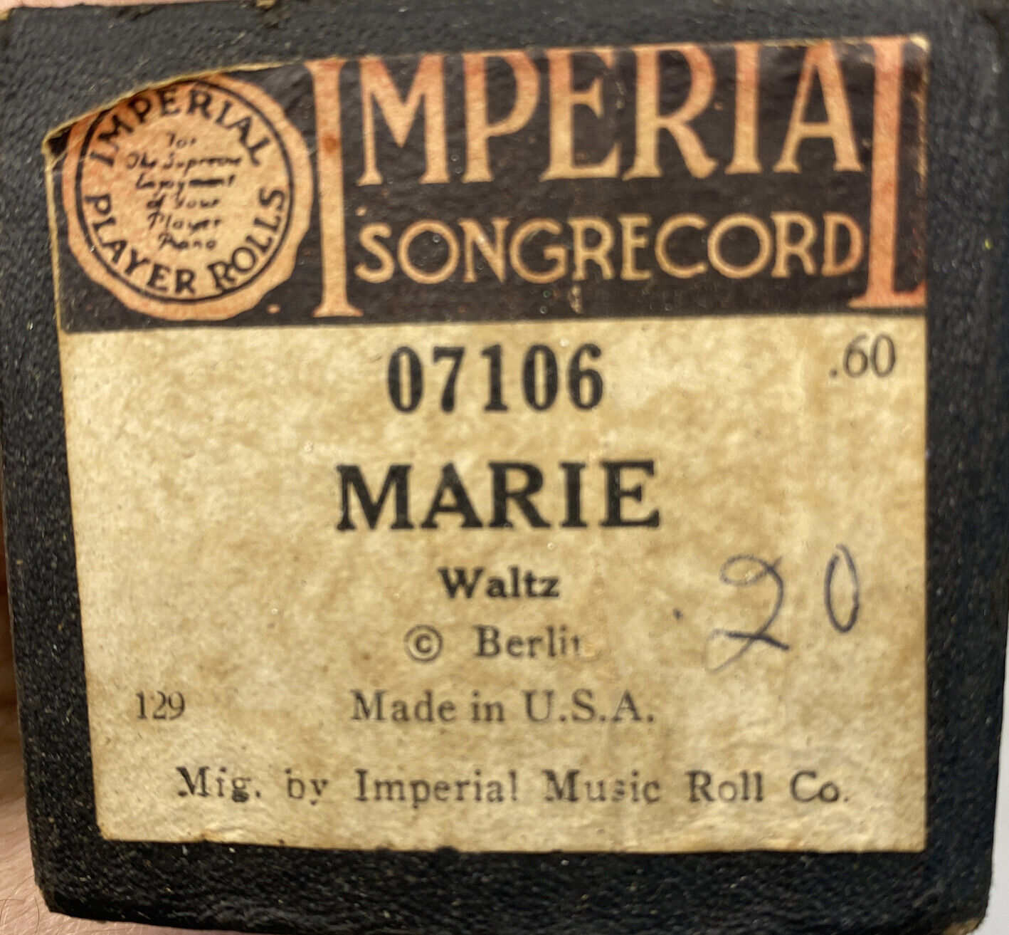 Vintage Imperial Songrecord 07106  MARIE WALTZ Player Piano Roll