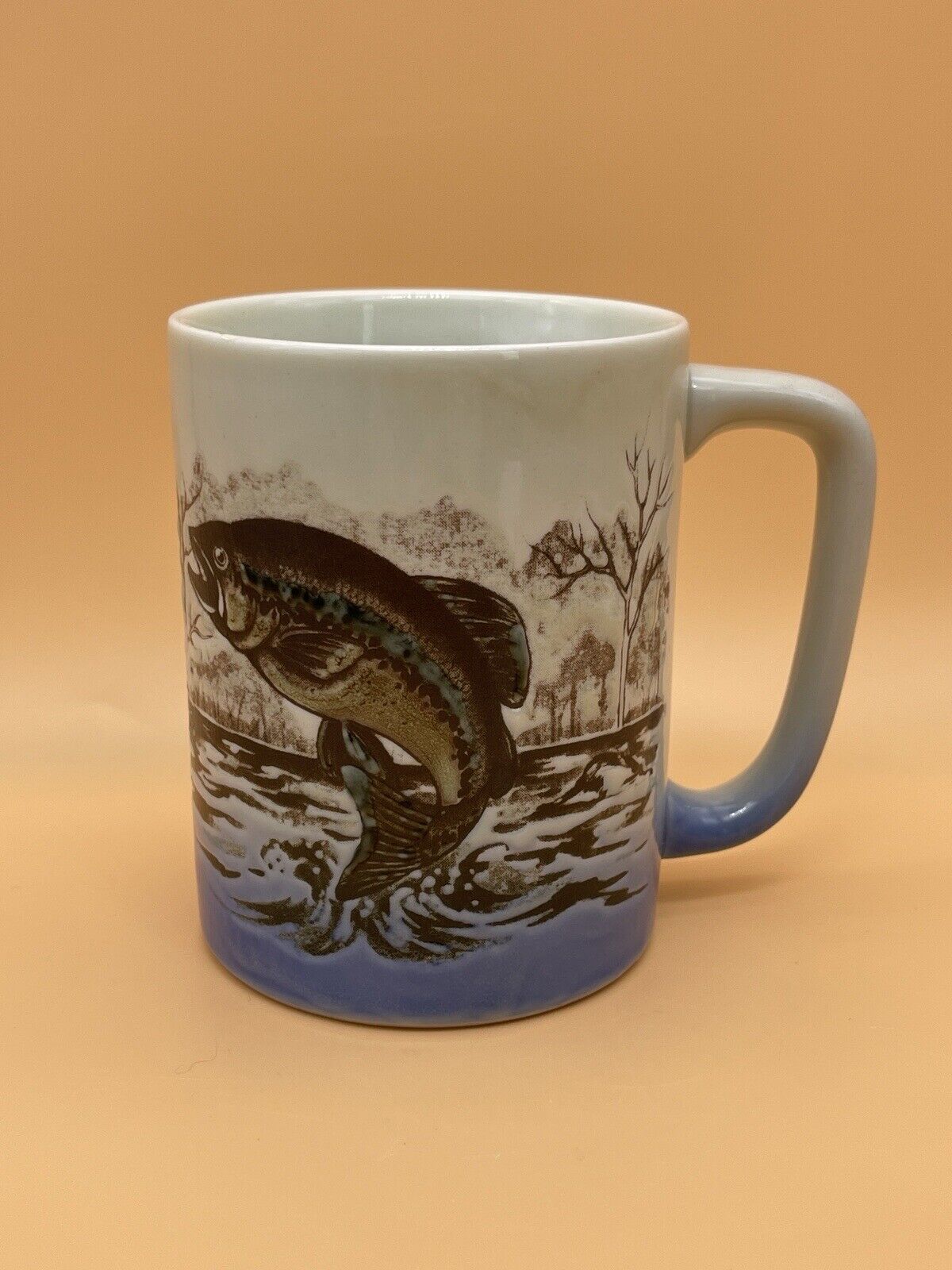 Vintage Otagiri Japan Embossed Fish Trees Coffee Mug Cup