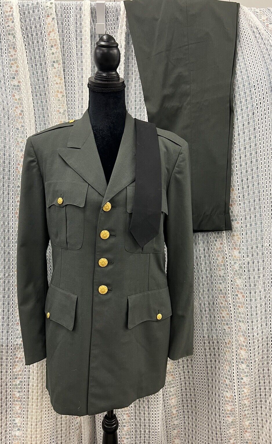 US Army VIETNAM ERA Officer Green Dress Uniform Jacket Pants Tie Wool Blend 38