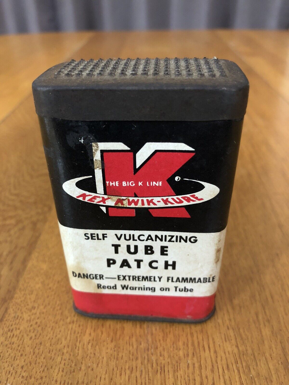 Vintage Kex Kwik-Kure Tube Patch Tin Container With Parts St Louis MO