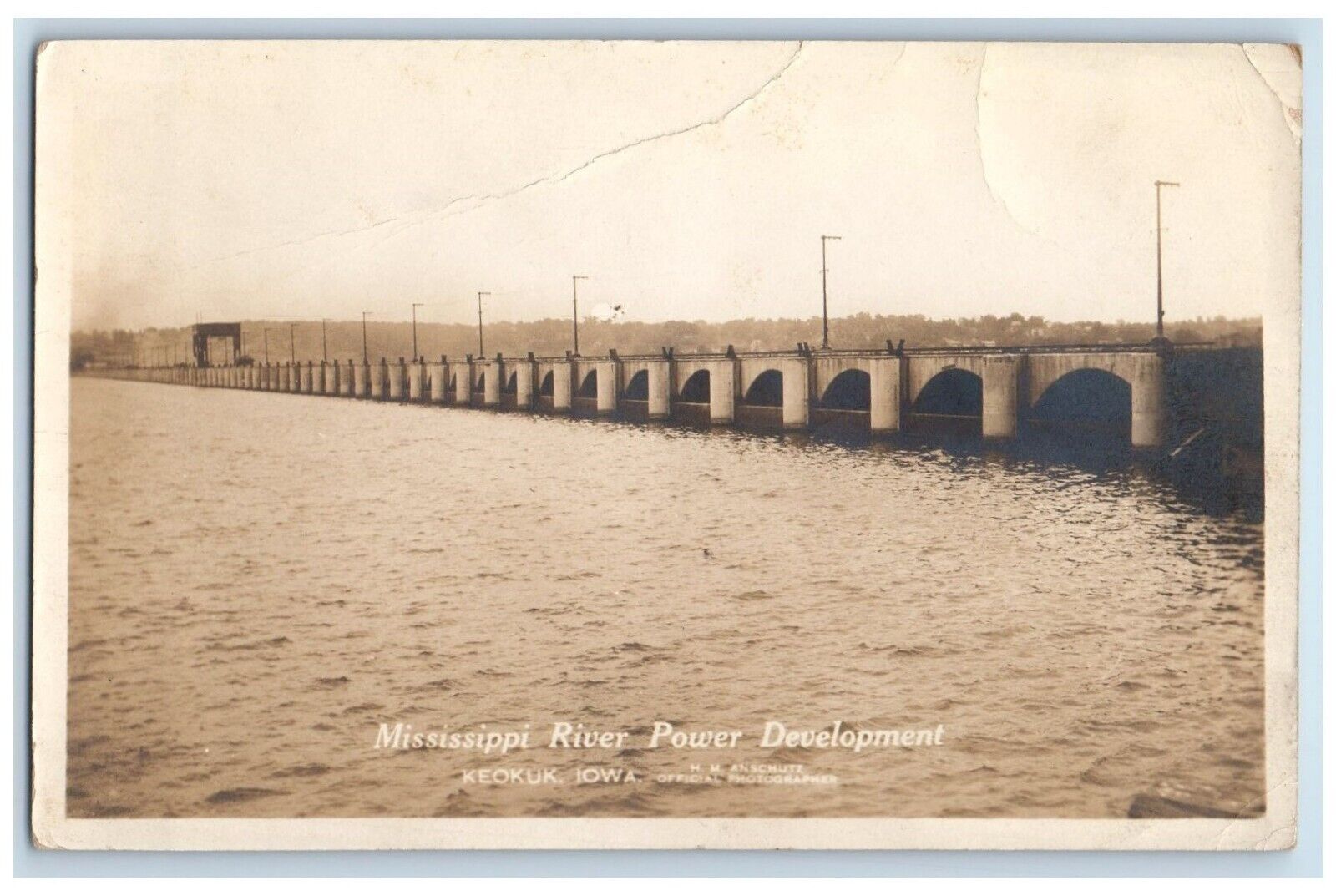 1913 Mississippi River Power Development Bridge Keokuk IA RPPC Photo Postcard