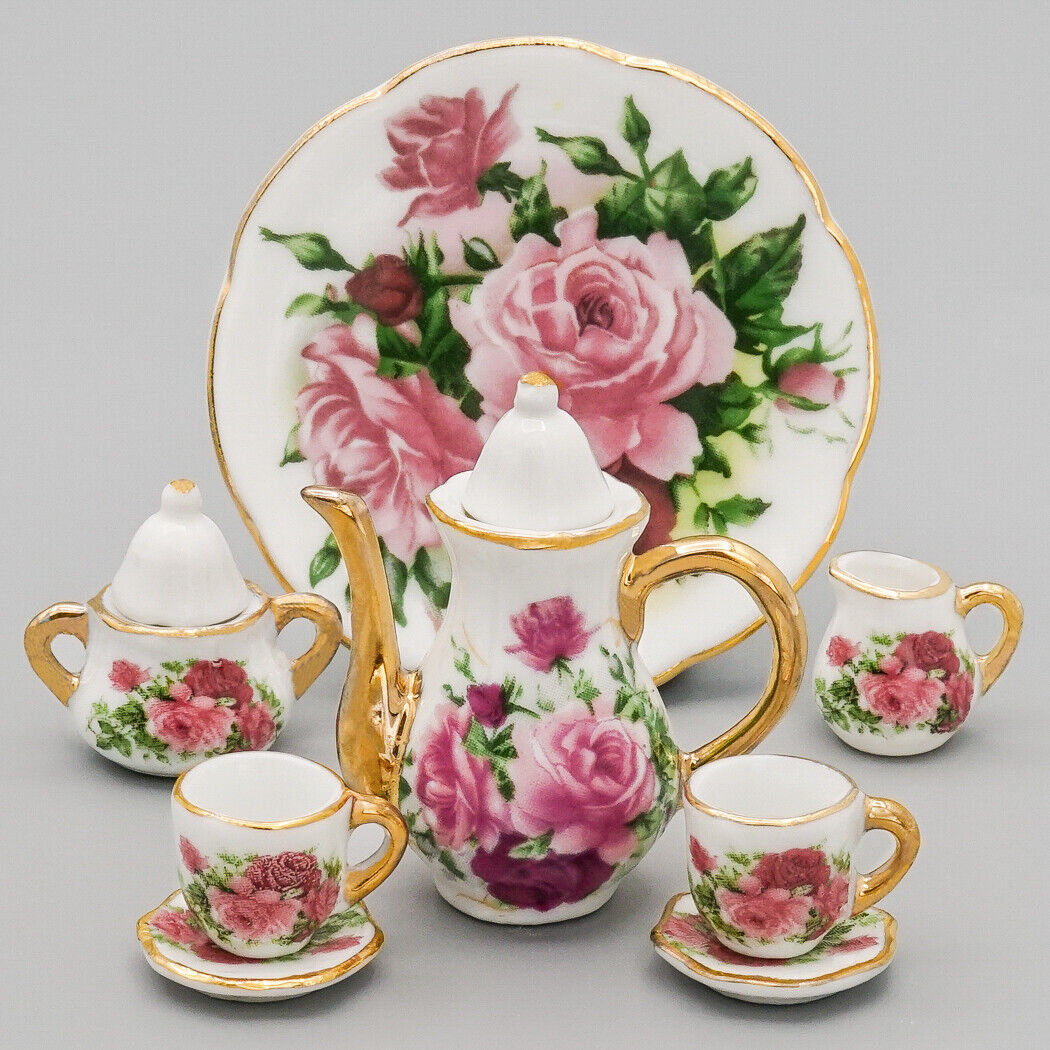 1:6 Dollhouse Porcelain Rose Tea Cup Set Miniature Beauty Flower Ceramic Decor