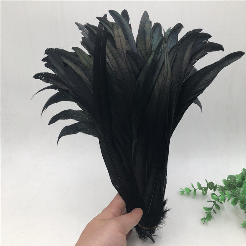 Wholesale 10/50/100/500pcs Black rooster tail feathers 10-18 inches/25-45cm