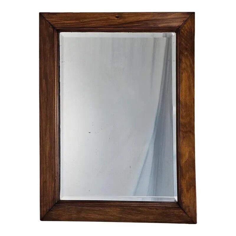 Antique Beveled Glass Mirror Walnut Frame Wall Hanging Rectangular 29\