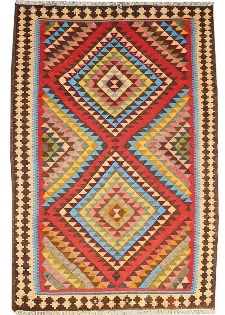 6x10 Vintage Traditional Oriental Geometric Kilim Wool Hand Knotted Area Rug