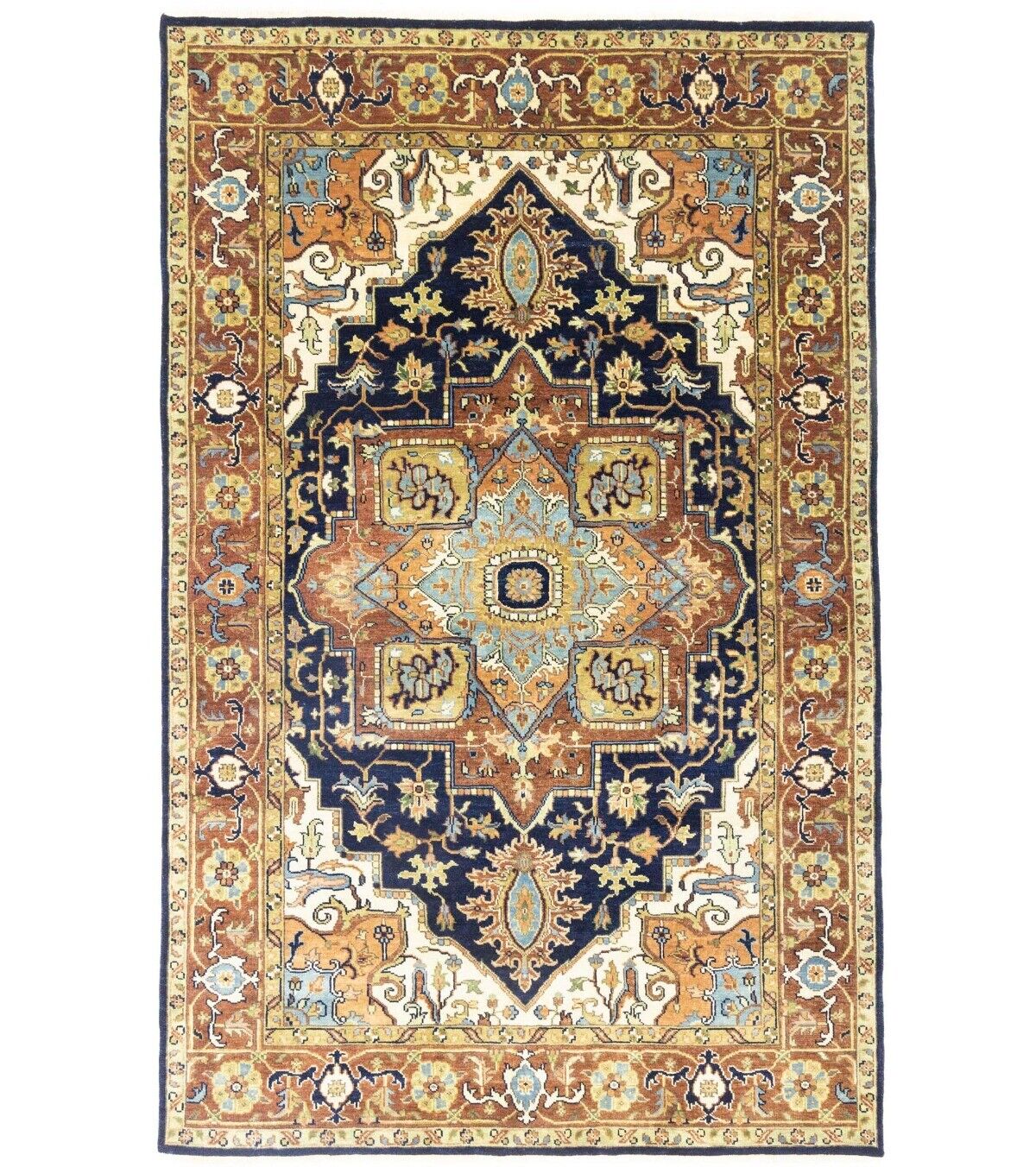 Geometric Vintage Style Farmhouse 6X9 Heriz Serapi Oriental Rug Wool Boho Carpet