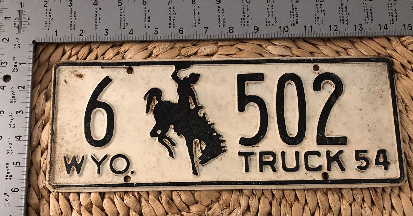 1954 Wyoming TRUCK License Plate 6-502 ALPCA Garage Decor Ford Bronco Dodge
