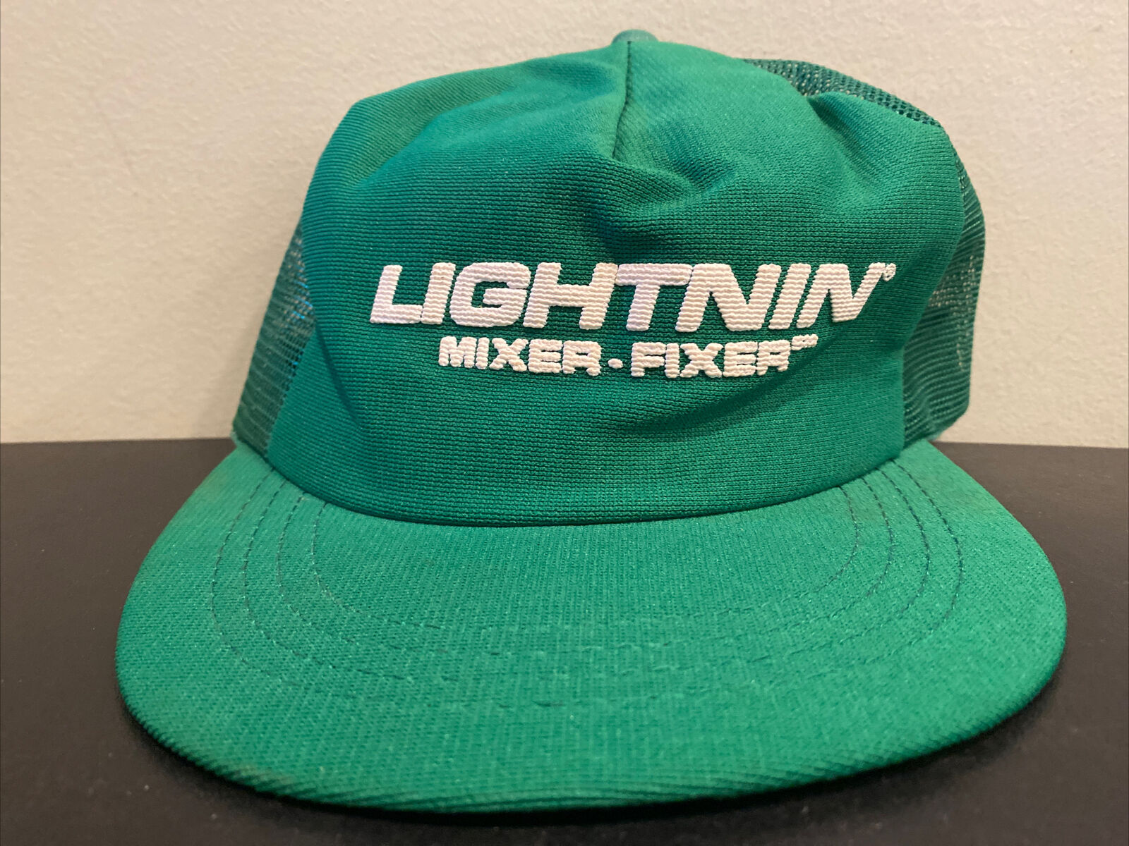 Vintage Lightnin Mixer Fixer Green Hat Trucker Mesh Snapback Made in USA
