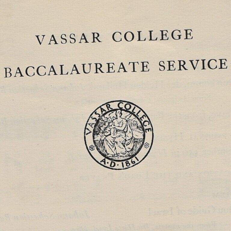 Vintage 1944 Baccalaureate Service Program Jane Hohfeld Vassar College