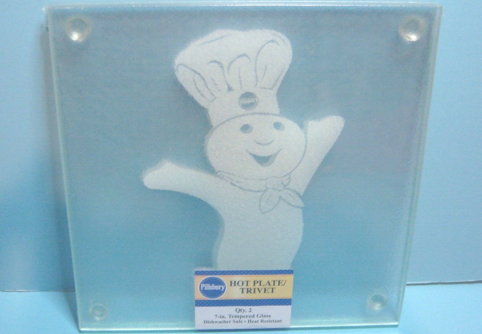 NEW Pillsbury Doughboy Etched Glass Trivets Hot Plates (Set of 2) - Poppin Fresh