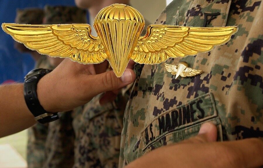 US NAVY MARINE CORPS PARACHUTE JUMP WING GOLDEN PLATED BADGE REGULATION SIZE