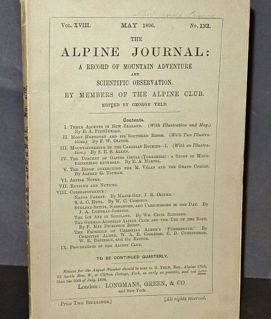 May 1896 The Alpine Journal  Record of Mountain Adventure Vol 18 No 132