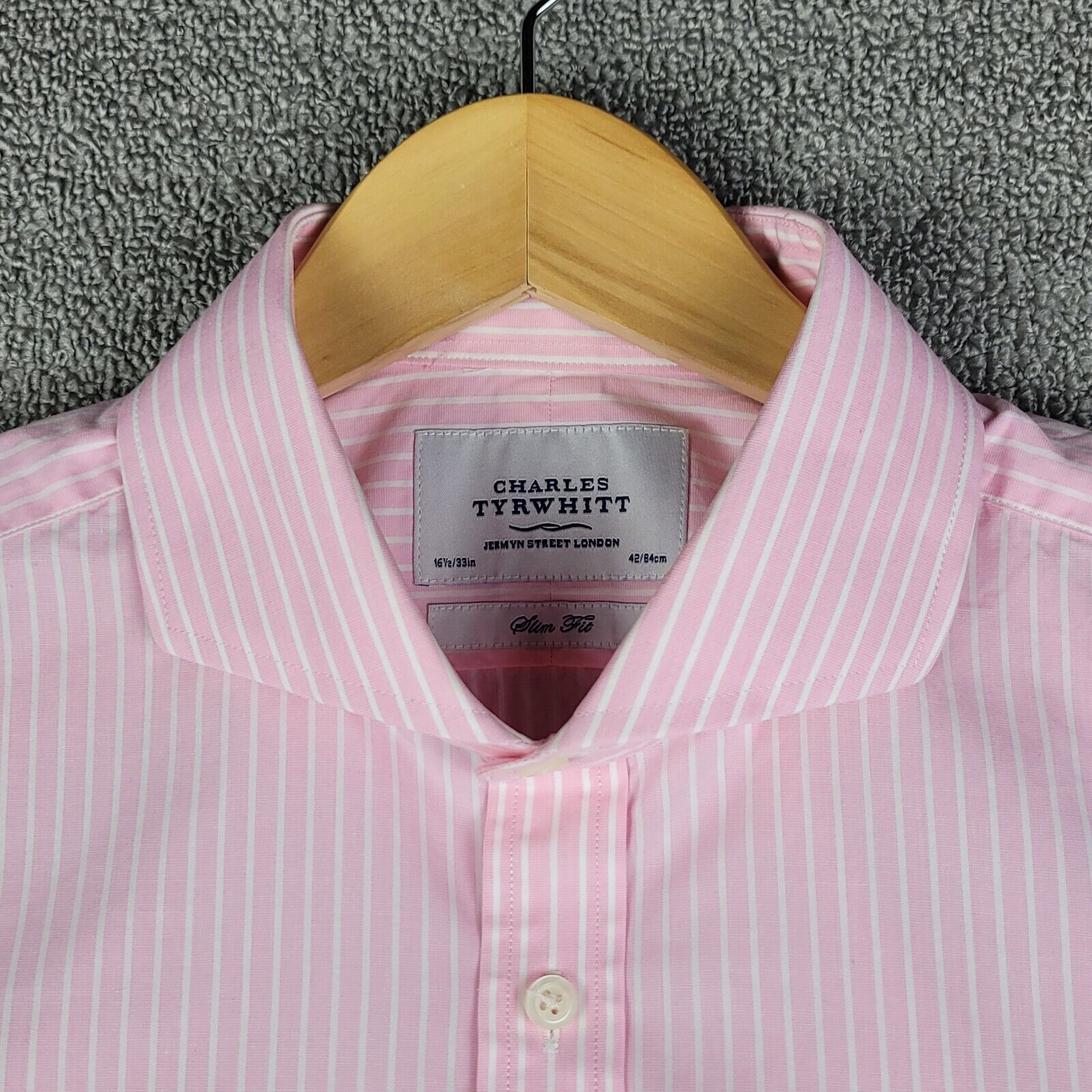 Charles Tyrwhitt Shirt Men\'s 16.5  33 Dress Slim Fit Railroad Stripe Cotton Pink