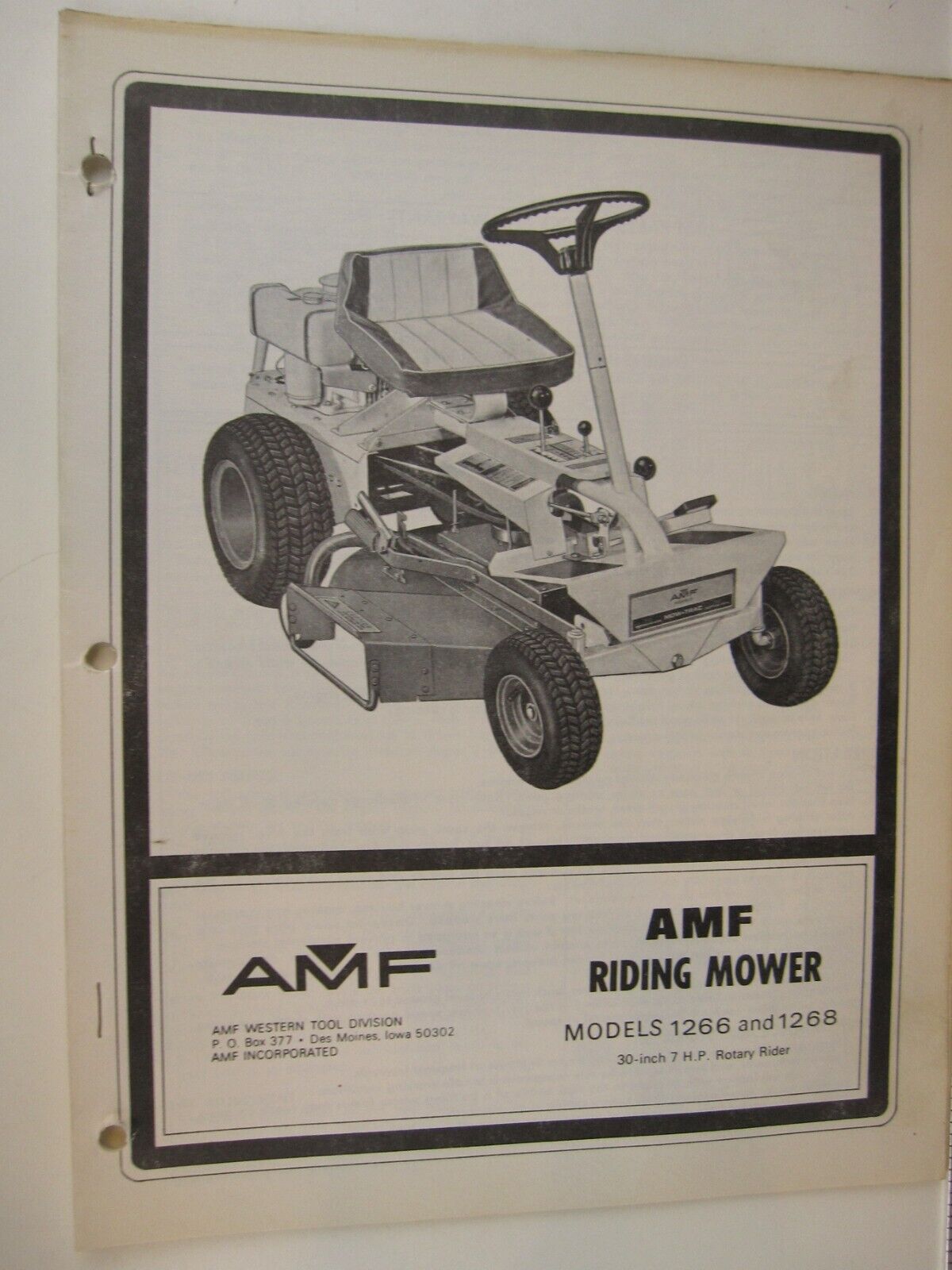 1970\'s AMF Western Owners Manual Riding Mower Models 1266 and 1268   BIS