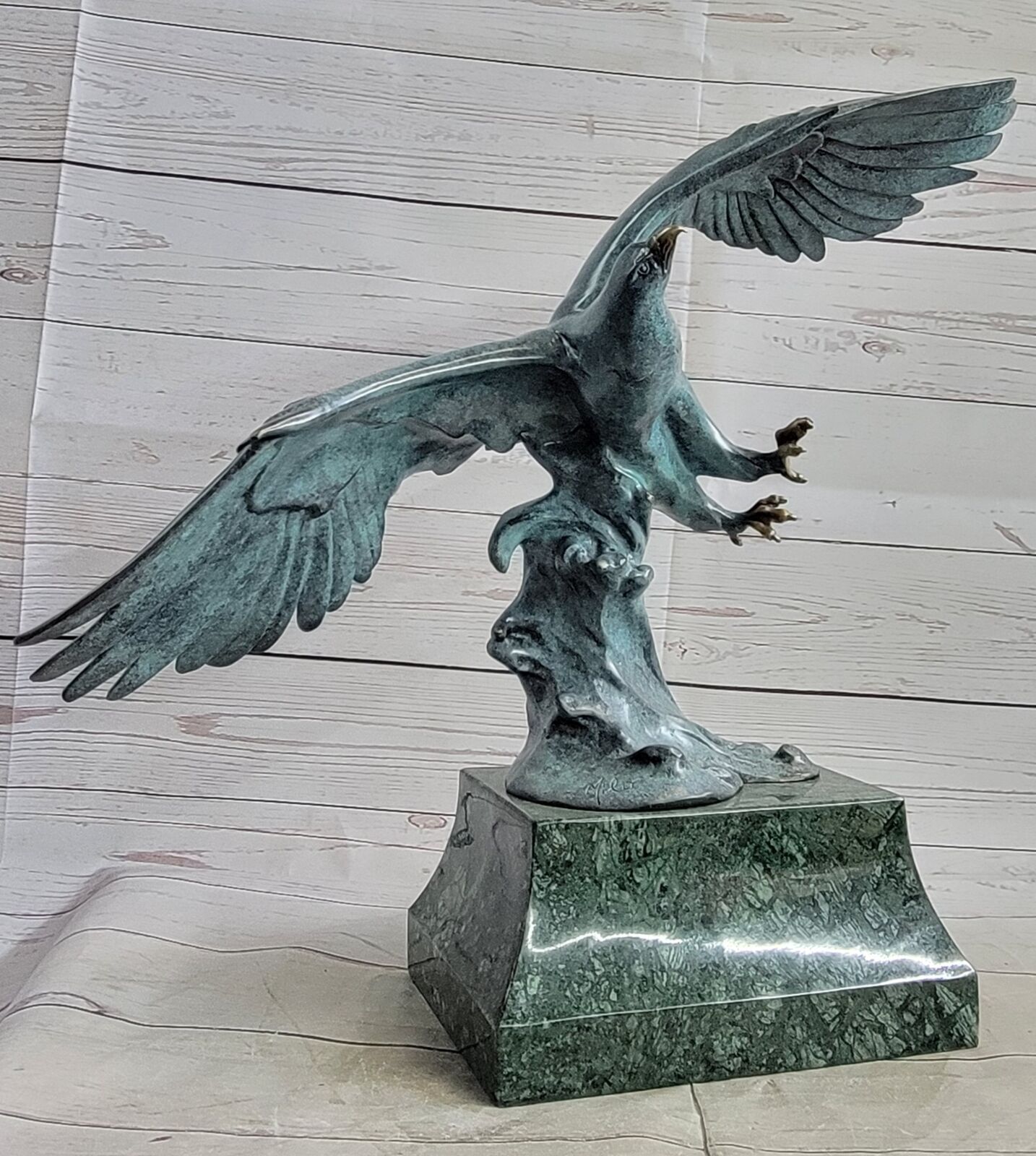 Signed Original Magnificent Large American Eagle Bronze Marble Statue Artwork