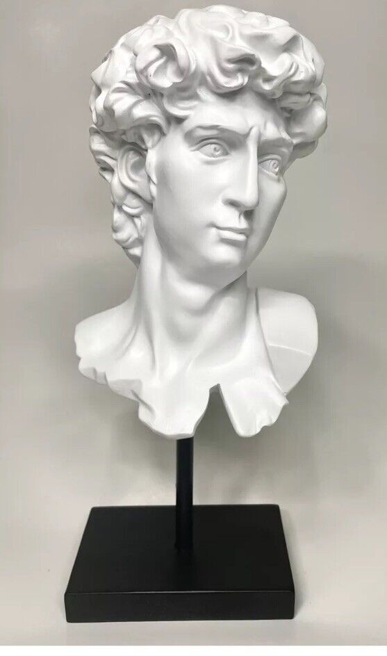 Classic Greek David 12.2” High Antique White Bust Sculpture Modern Style New