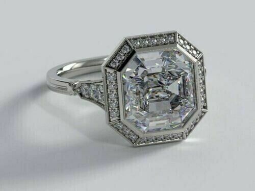 Art Deco Vintage Style 3Ct Lab Created Diamond Engagement 14k White Gold FN Ring