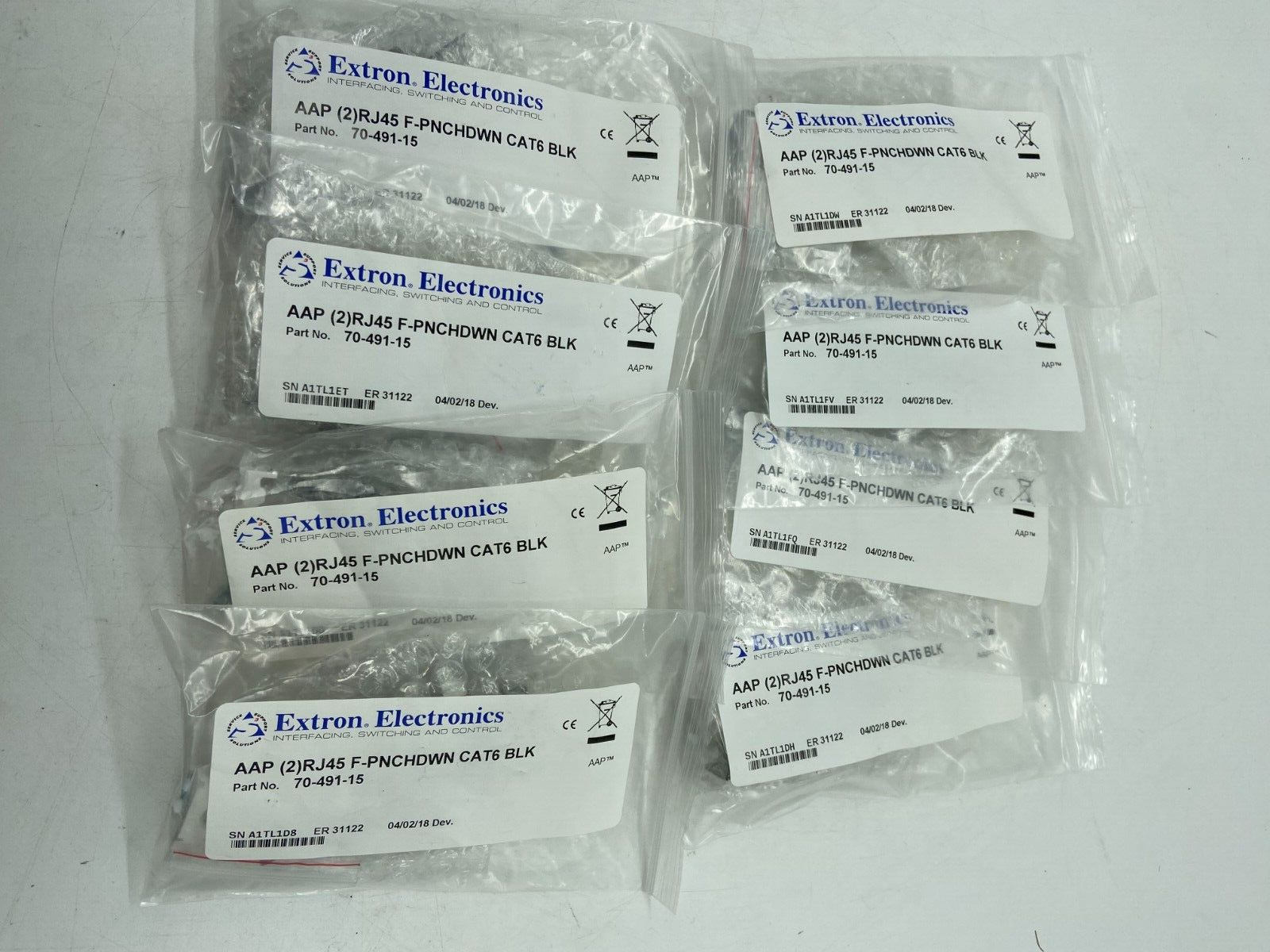 New Lot of 8 Extron 70-491-12 2 RJ-45 Female to Punch Down for CAT6 AMP Black