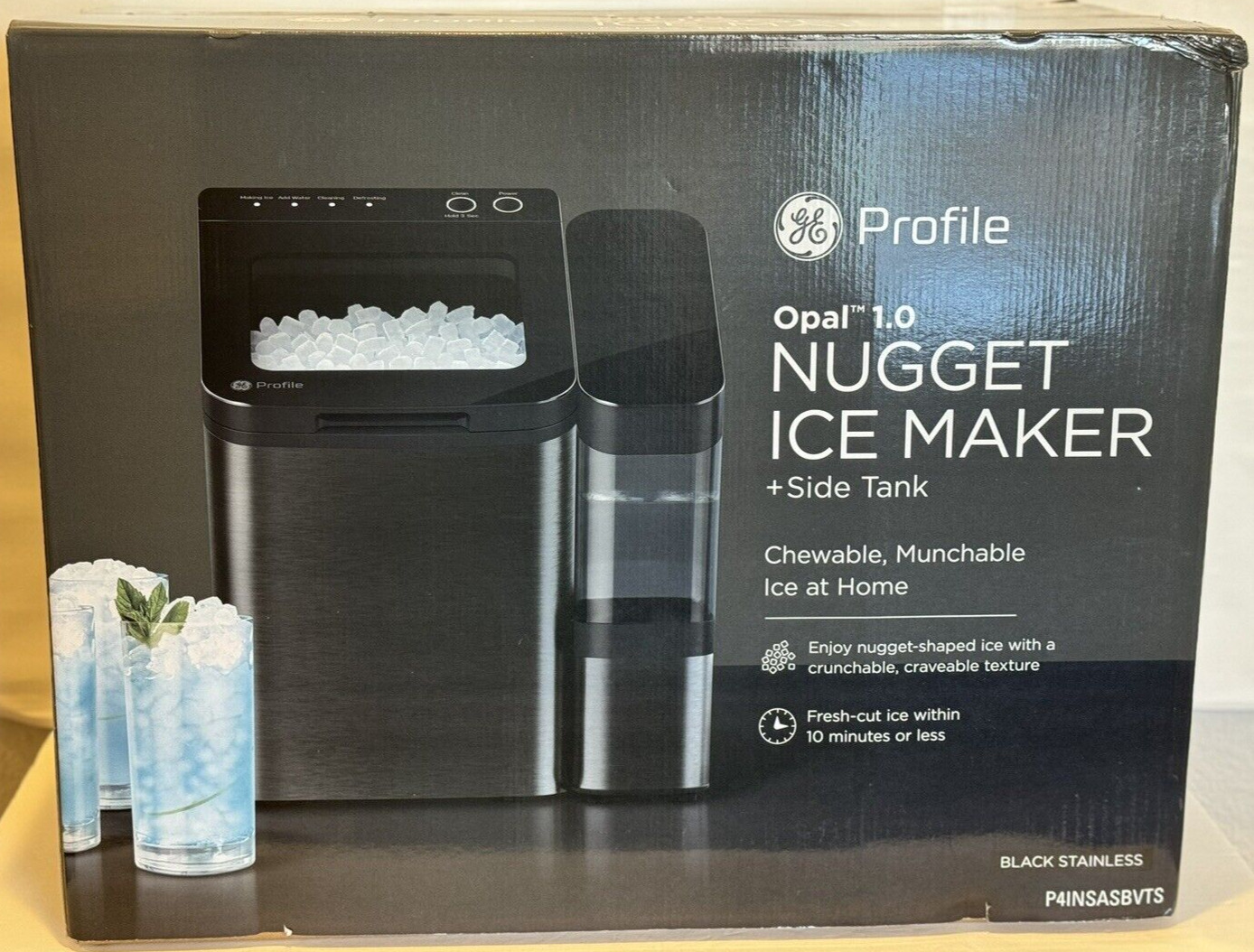 GE Profile Opal 1.0 Portable Ice maker + Nugget Ice Production + Side Tank Black