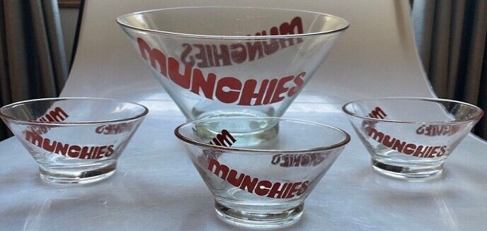 Vintage Wheaton Glass Snack Bowls \'Munchies\'  Set of 4
