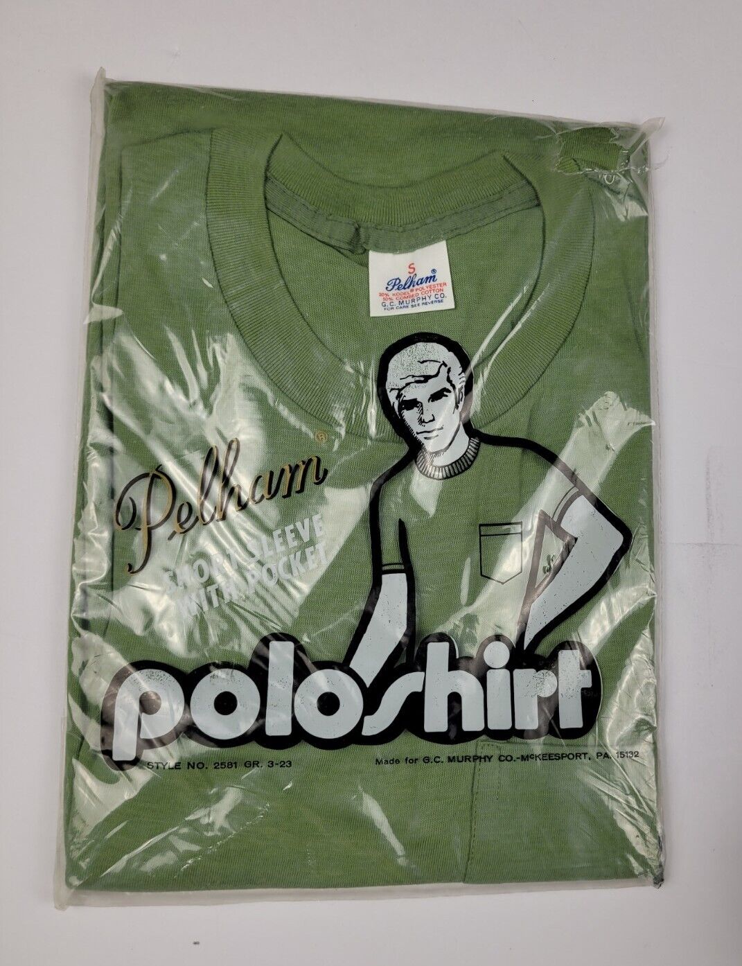 Vintage Pelham Blank Pocket T Shirt Deadstock NOS USA Small Green New 
