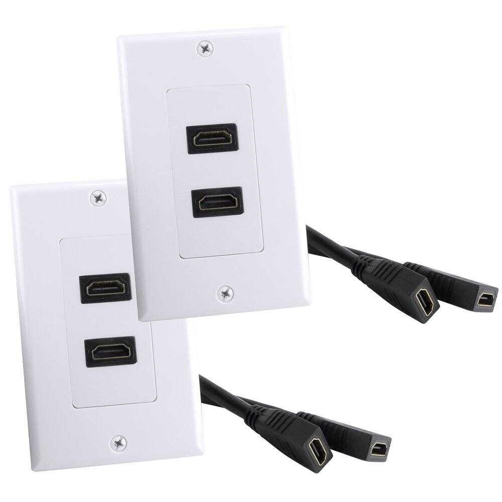 HDMI Wall Plate (2 Port) Built-In Flexible Hi-Speed HDMI Cable with 4K Video 2PC