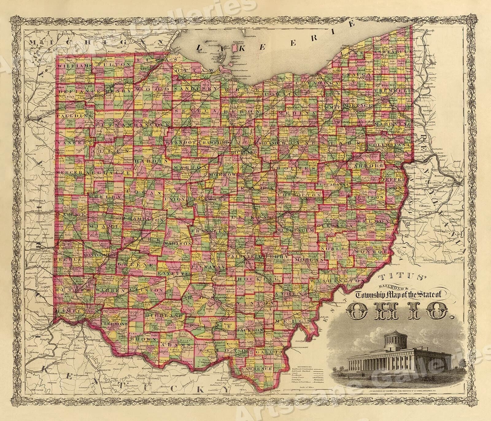 1860s “Township Map of the State of Ohio” Vintage Style US Map - 16x20