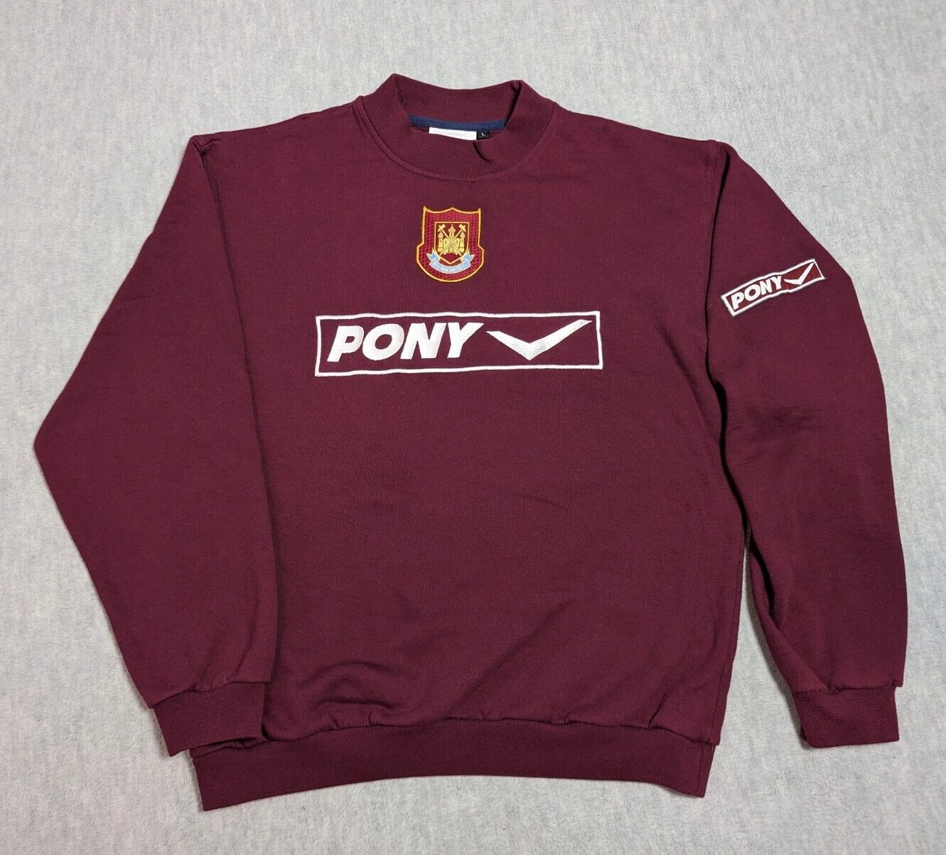Vintage Pony West Ham United FC Soccer Sweatshirt Size Large Maroon Burgundy