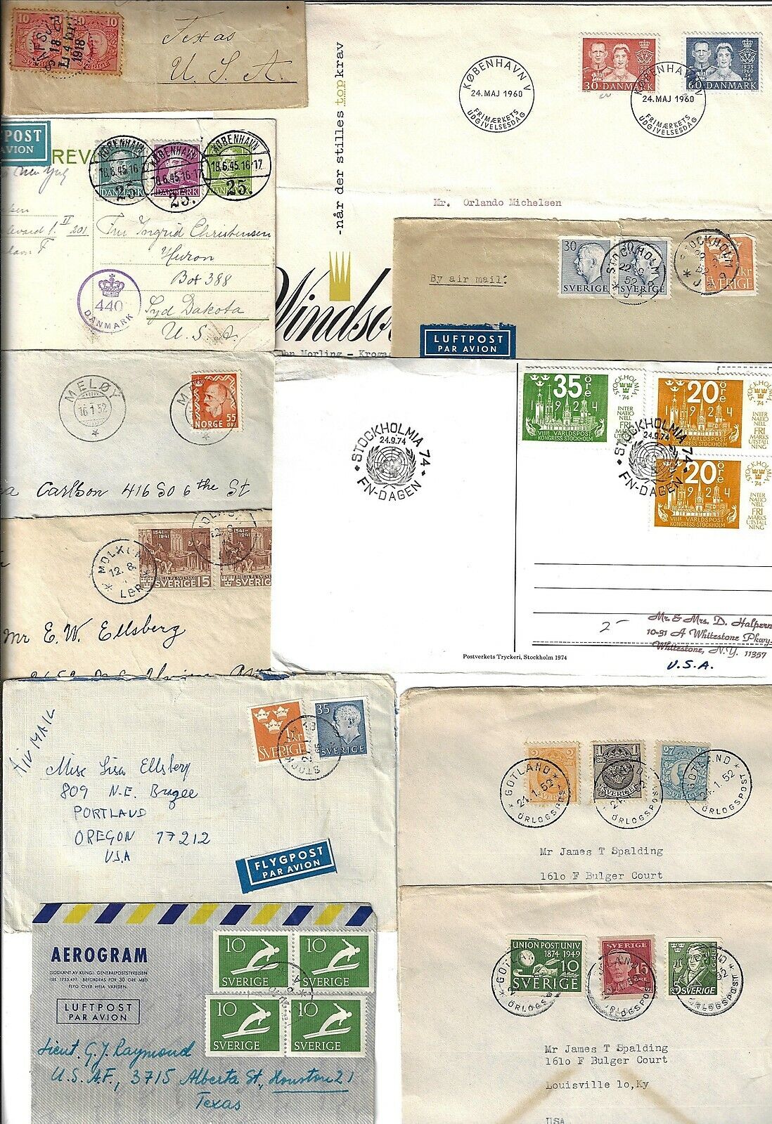 SWEDEN 1918 60s COLLECTION OF 13 COVERS INCLUDES 1 POST CARD AIR LETTER TWO DENM