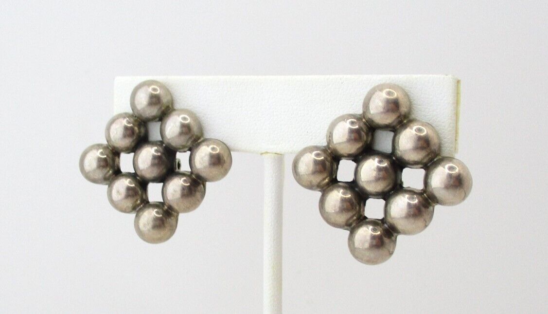 Vintage Mexican Earrings Polka Dot Ball Diamond Marked Mexico 925  4807