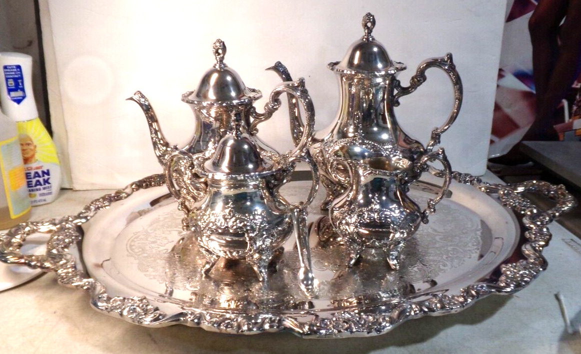 Vintage EPCA OLD ENGLISH by Poole Silver Plated COFFEE + TEA SERVICE SET 5pc Set