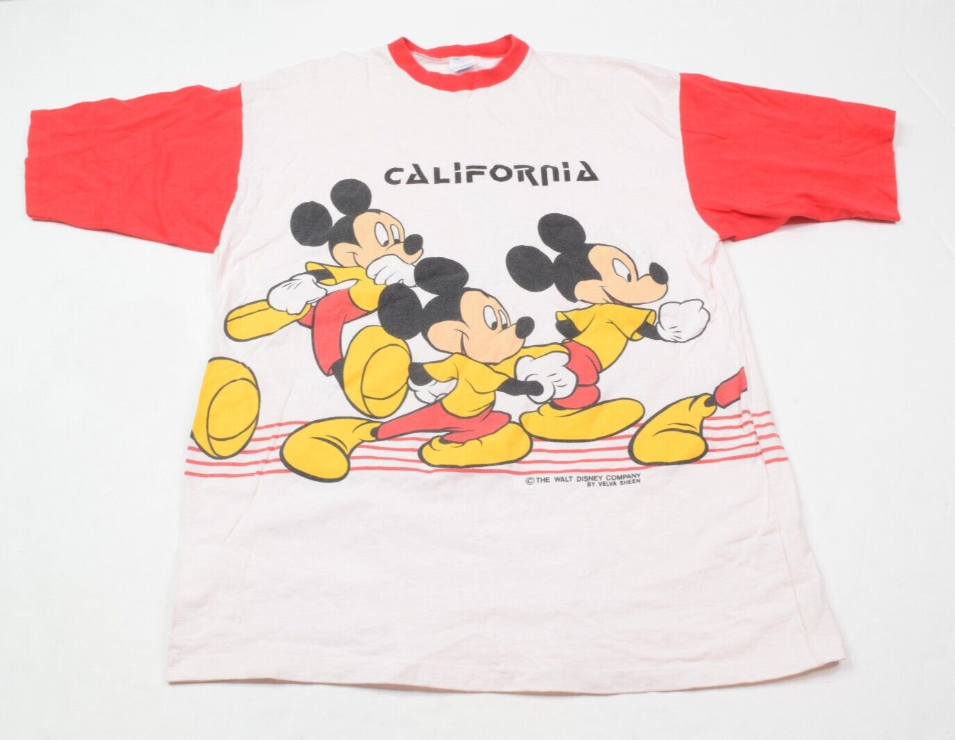 Vintage Mickey Mouse California T-Shirt Adult XL White Red Double-Sided USA