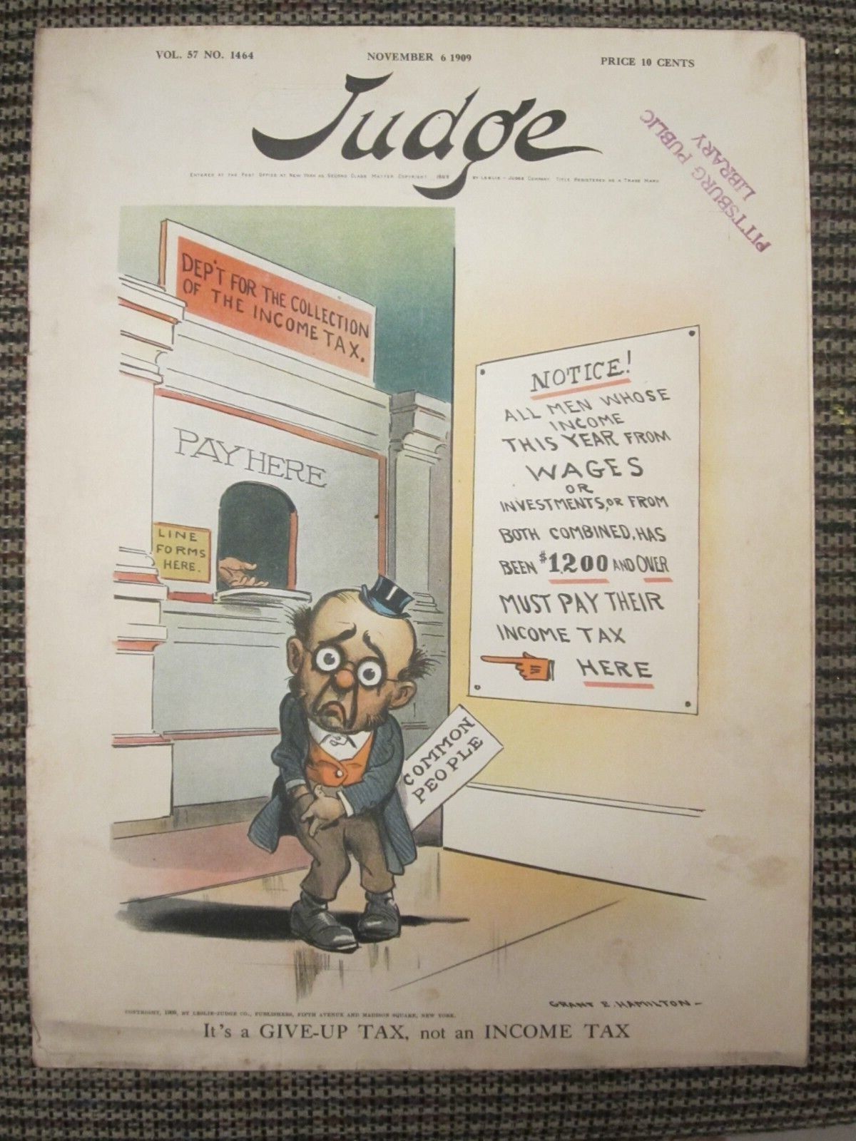 Judge Magazine November 1909 It\'s a Give Up Tax Not an Income Tax Art Deco 53