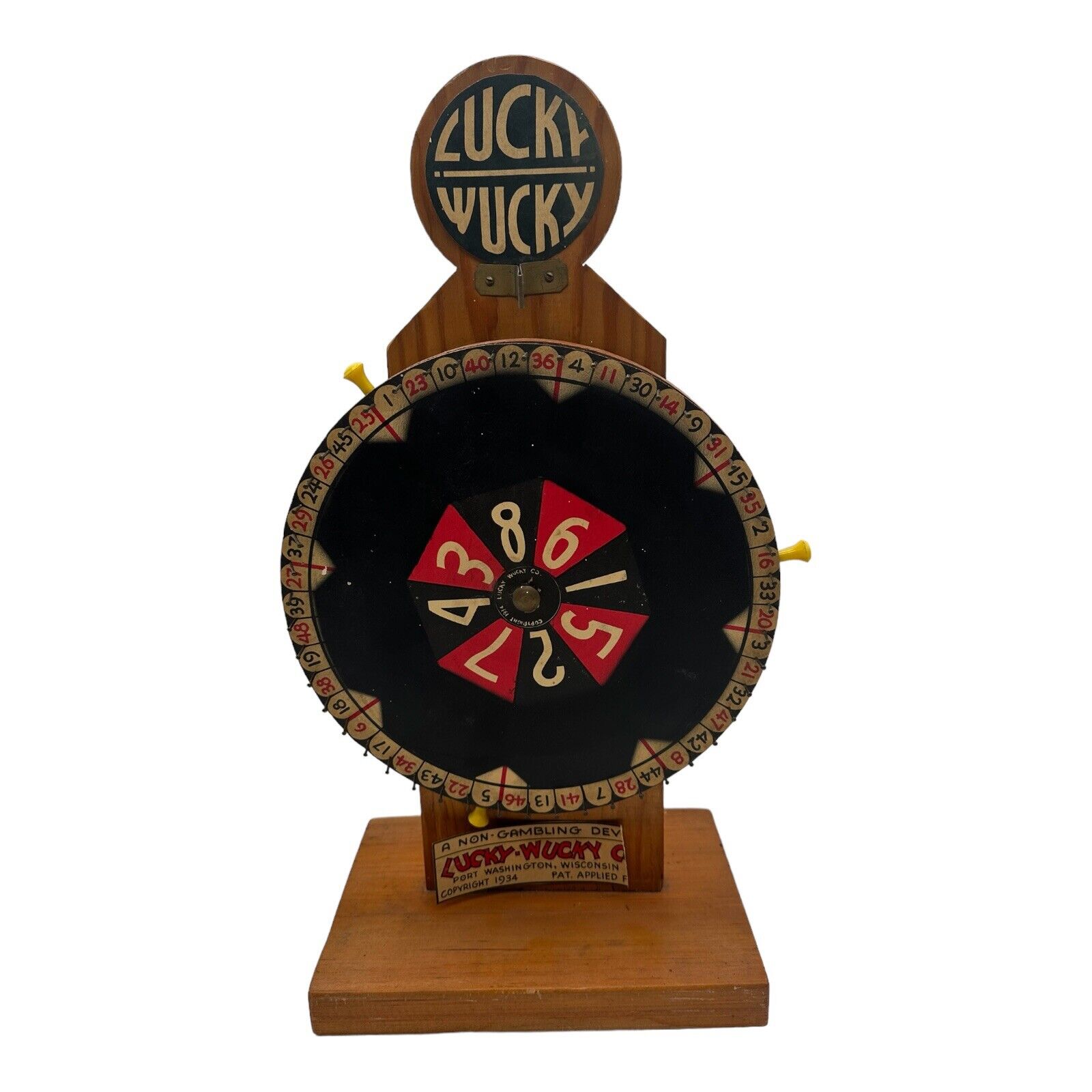 VTG Lucky Wucky Roulette Wheel Trade Stimulator 1934 Non Gambling Device Wooden
