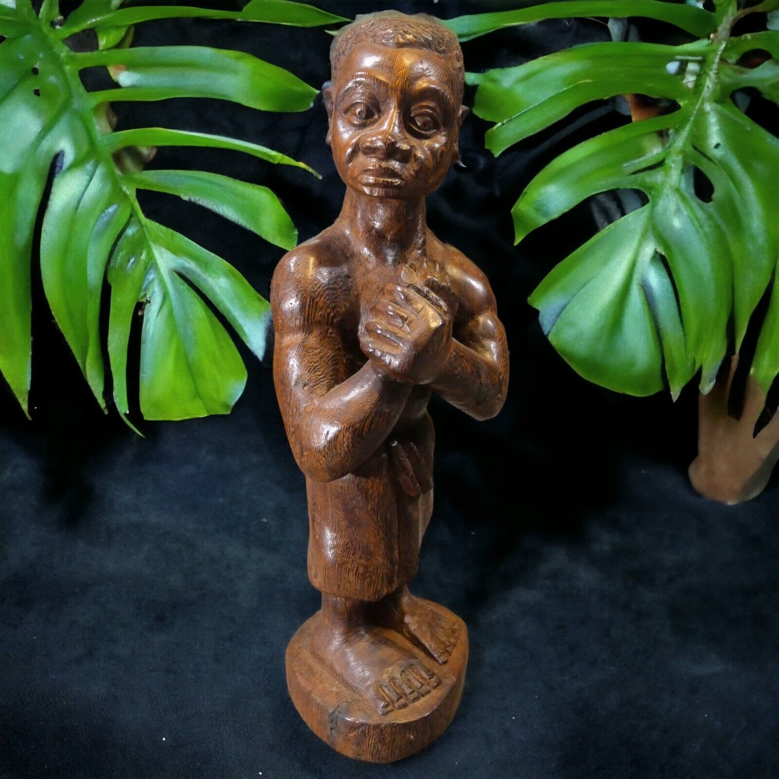 Vintage Mid 20th Century South African Zulu Man Carved Wooden Statue