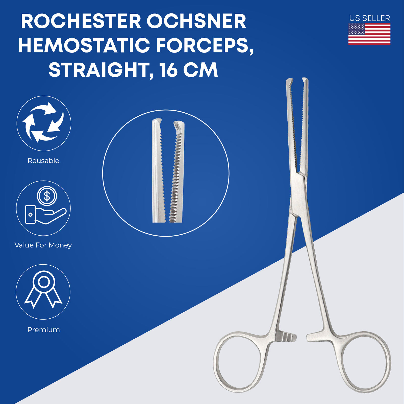 Rochester Ochsner Hemostatic Forceps 16Cm Straight - Stainless Steel