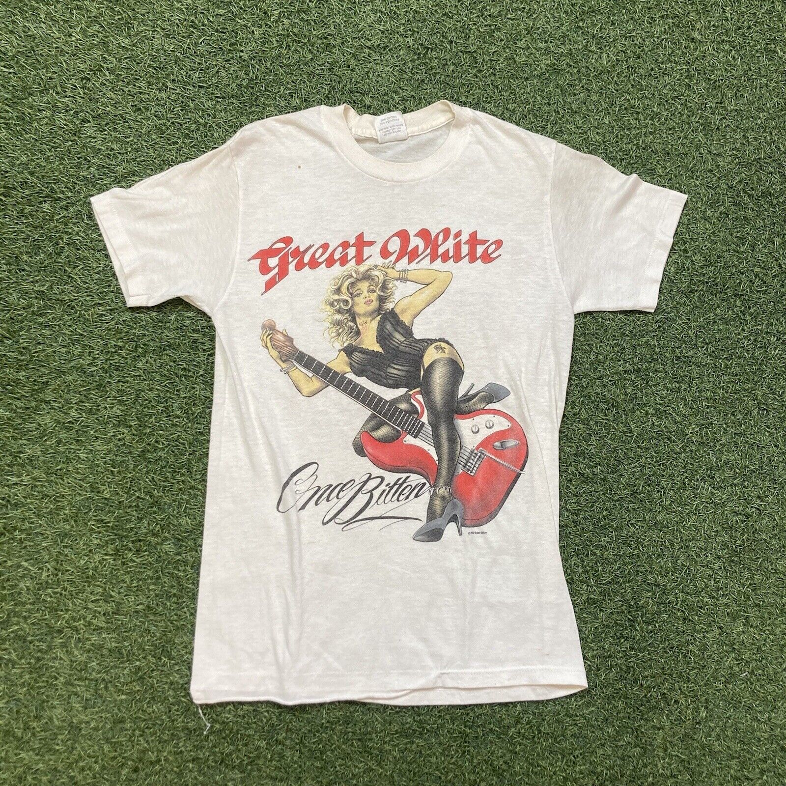 Great White Shirt Medium Vintage 80s Once Bitten Tour Rock Concert Band Tee