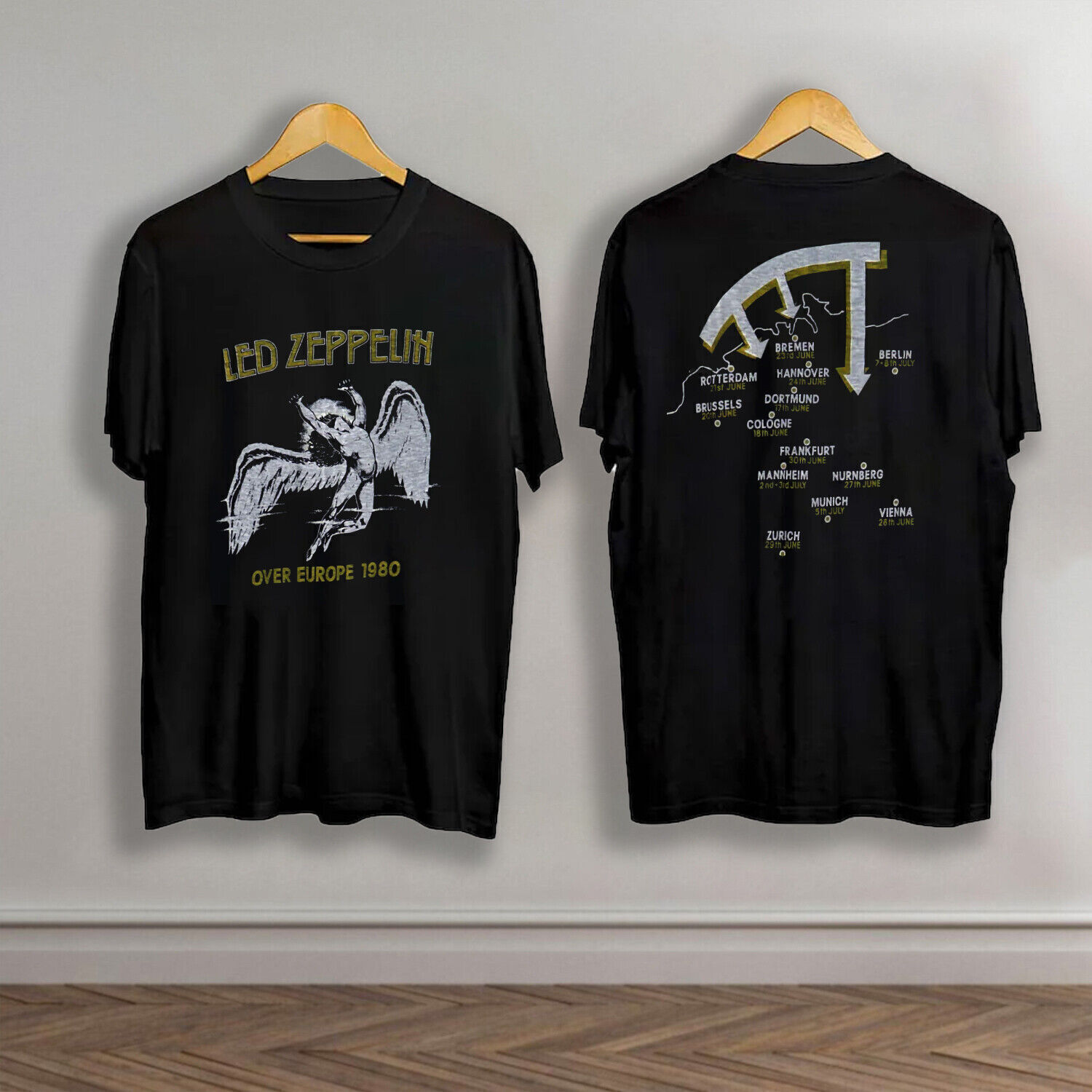 Vintage 1980 Led Zeppelin Over Europe Tour Last Concert Rock Band T-Shirt Unisex