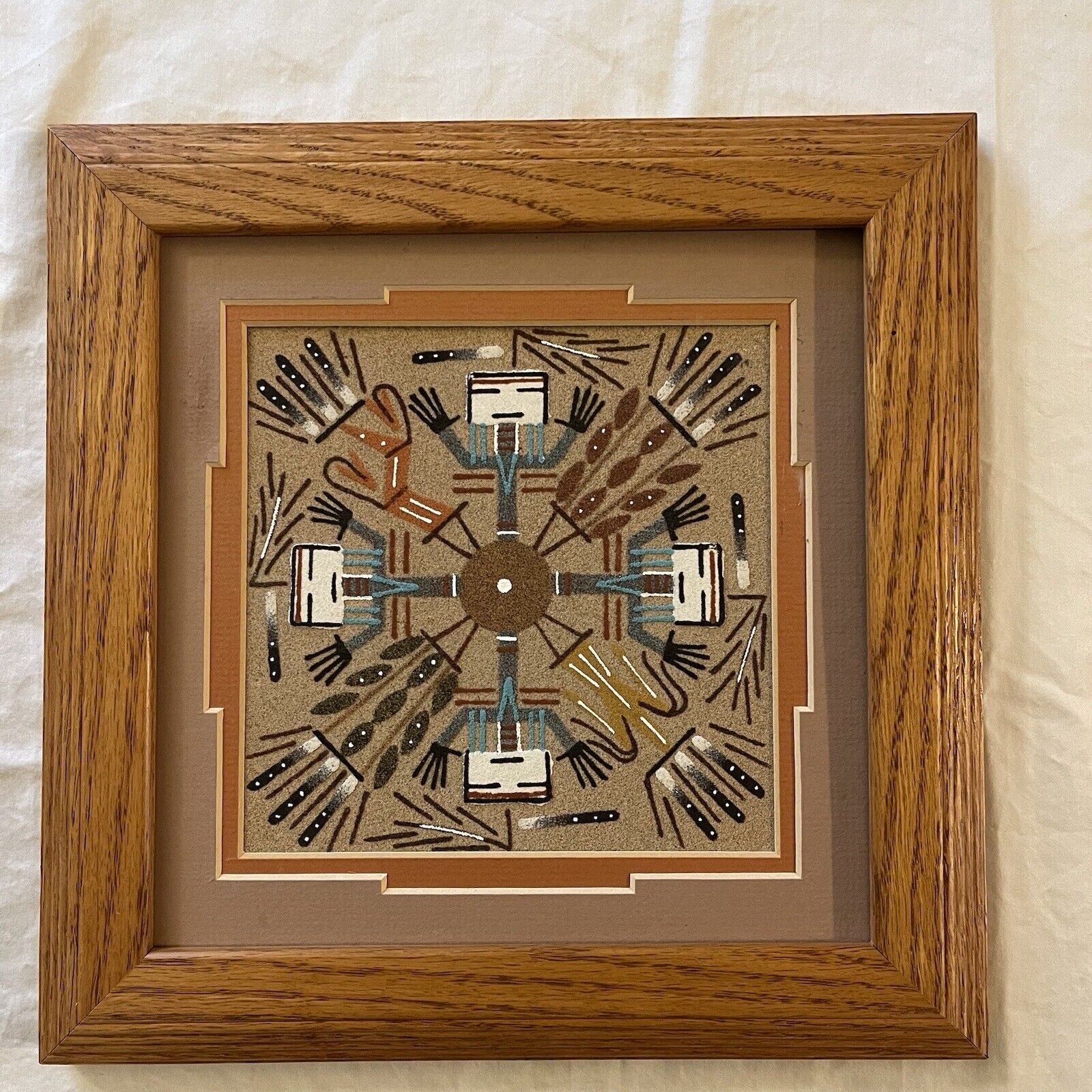 Navajo Indian Sand Art Painting Framed Matted Four Way Yeis