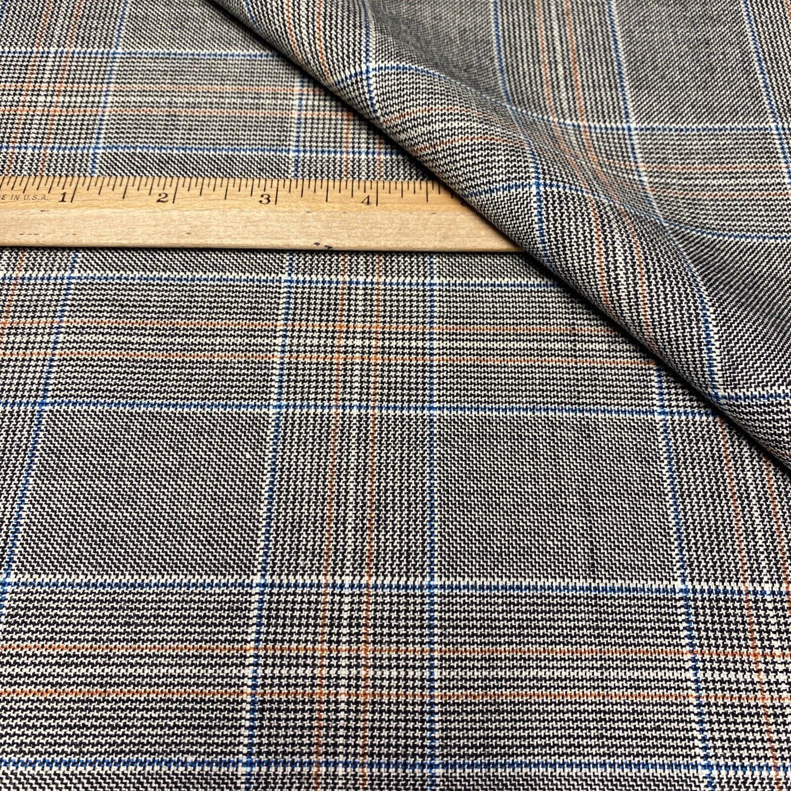 Rare Vintage High End Luxury Bespoke Wool Plaid Suiting Fabric Lot Yards = 1.44