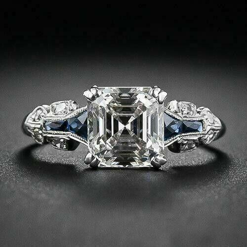 Asscher Cut Simulated Diamond Art Deco Pretty Wedding Ring 14k White Gold Plated
