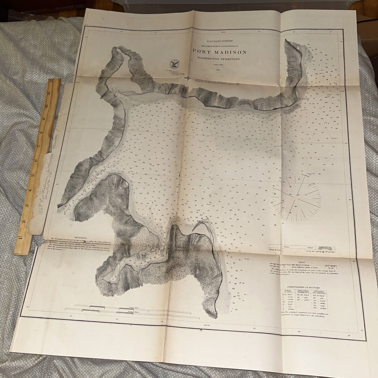 Antique US COAST SURVEY Map 1868 Port Madison Washington Territory Pre-Statehood