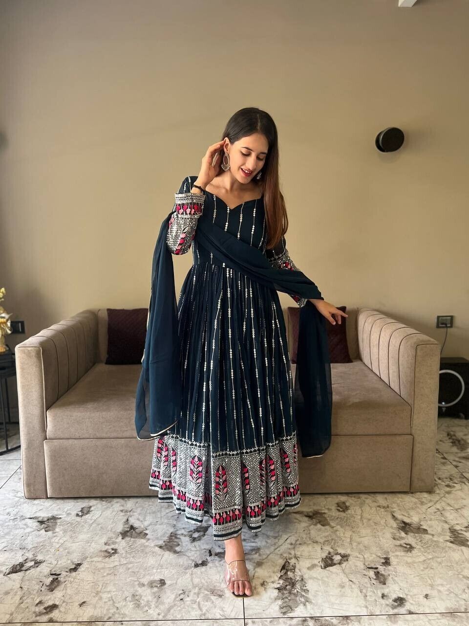 Ethnic Bollywood Indian Heavy Anarkali Salwar Kameez Pakistani Dress Party Gown