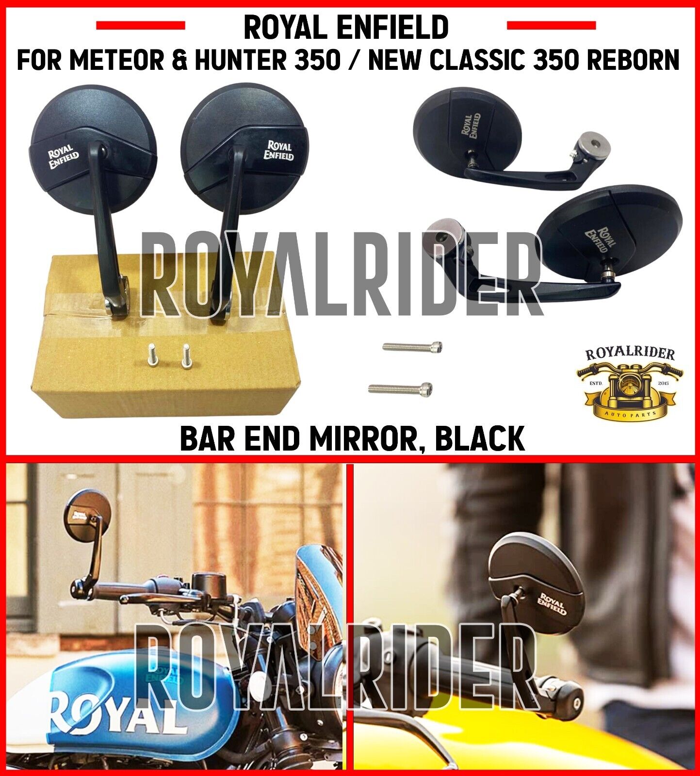 Fits Enfield BAR END MIRROR BLACK For Meteor & Hunter 350 & New Classic 350