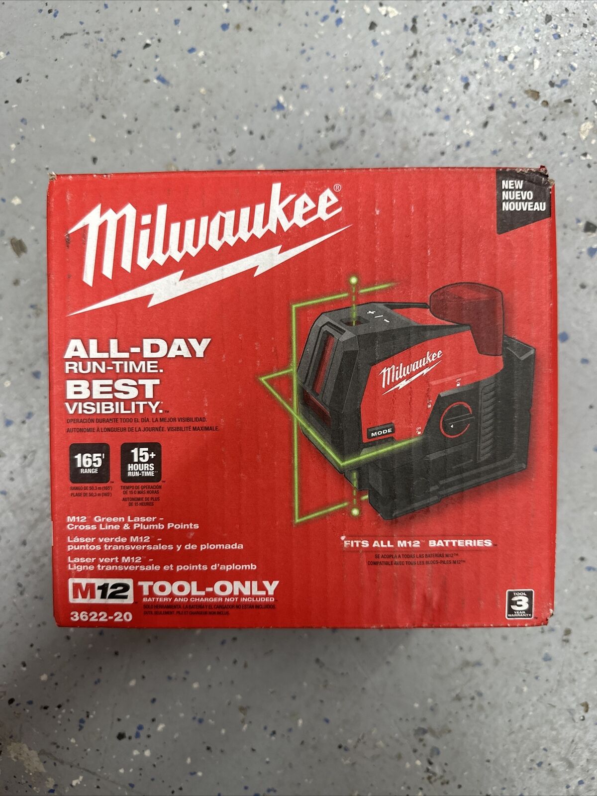 Milwaukee 3622-20 M12 Green Laser Level - Red/Black