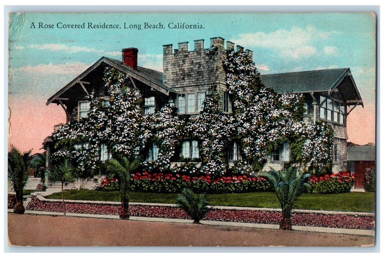 1924 Rose Covered Residence Exterior Building Long Beach California CA Postcard
